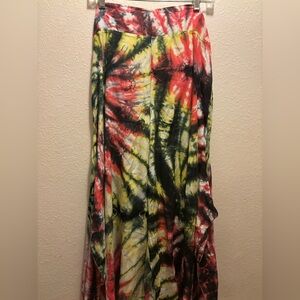 Rhea Tie-Dye Jumble Pattern Pants in Red, Yellow & Green